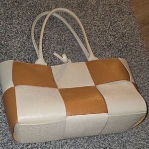 Elegant Tan and Cream Tote Bag